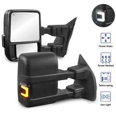 Black Power Heated Tow Mirrors for 2003-2016 Ford F250/F350/F450/F550 w/Led Running and Turn Light