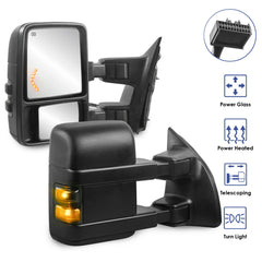 Black Power Heated Tow Mirrors w/ Smoke Turn Signal For 2008-2016 Ford F250/F350/F450/F550