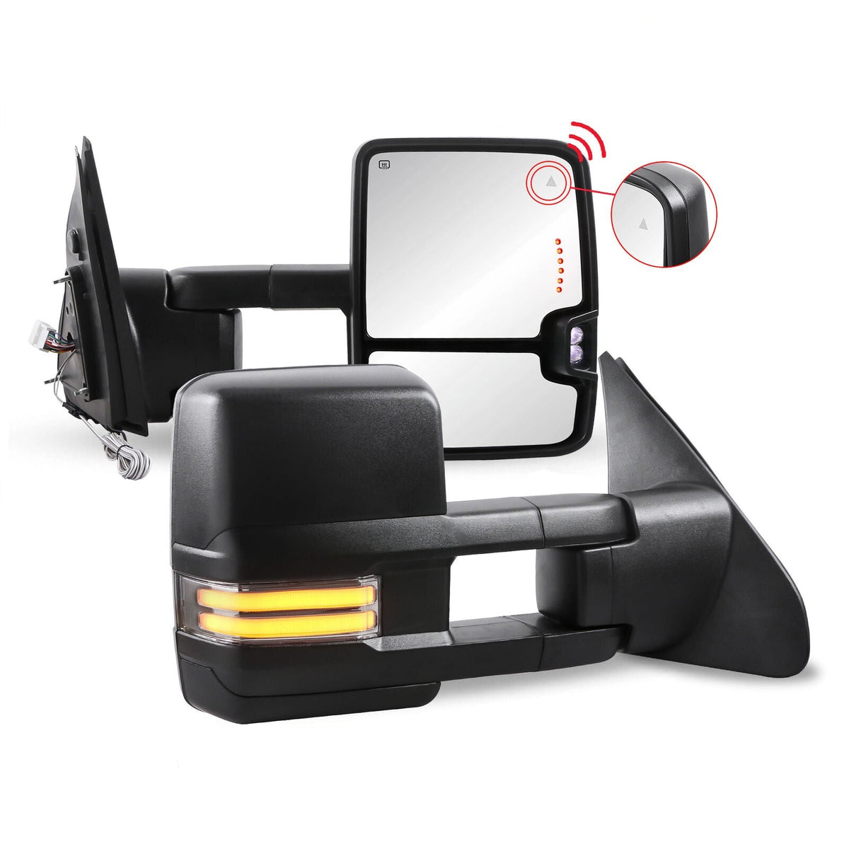 Black Power Fold Towing Mirrors for 2007-2021 Toyota Tundra/2008-2017 Toyota Sequoia w/Sequential Turn Light, Parking Lamp Pair