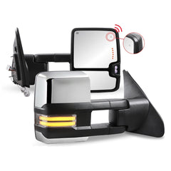 Chrome Power Fold Towing Mirrors for 2007-2021 Toyota Tundra/2008-2017 Toyota Sequoia w/Sequential Turn Light, Blind Spot