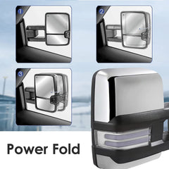 Chrome Power Fold Towing Mirrors for 2007-2021 Toyota Tundra/2008-2017 Toyota Sequoia w/Sequential Turn Light, Blind Spot