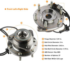 2x Front Wheel Hub Bearing Fit For 2002-2009 Chevy Trailblazer GMC SUV w/ ABS 6 Lug 513188