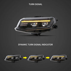 LED Projector Headlights Dynamic For 2016-2018 Chevy Camaro Halogen / HID Model