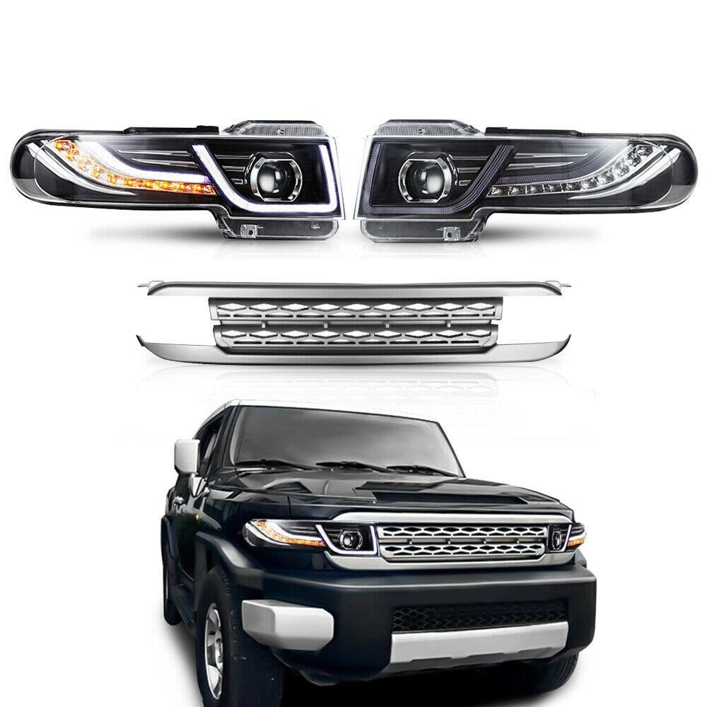 LED Halo Projector Headlights w/ Grille For 2007-2015 Toyota FJ Cruiser