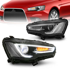 LED Headlights For 2008-2018 Mitsubishi Lancer EVO 10 Halo Projector Dural Beam Lamp