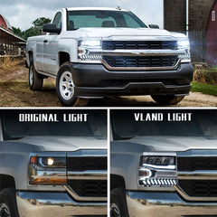 Full LED Reflector Halo Headlights Sequential For 2016-2018 Chevy Silverado 1500  Front Lamps