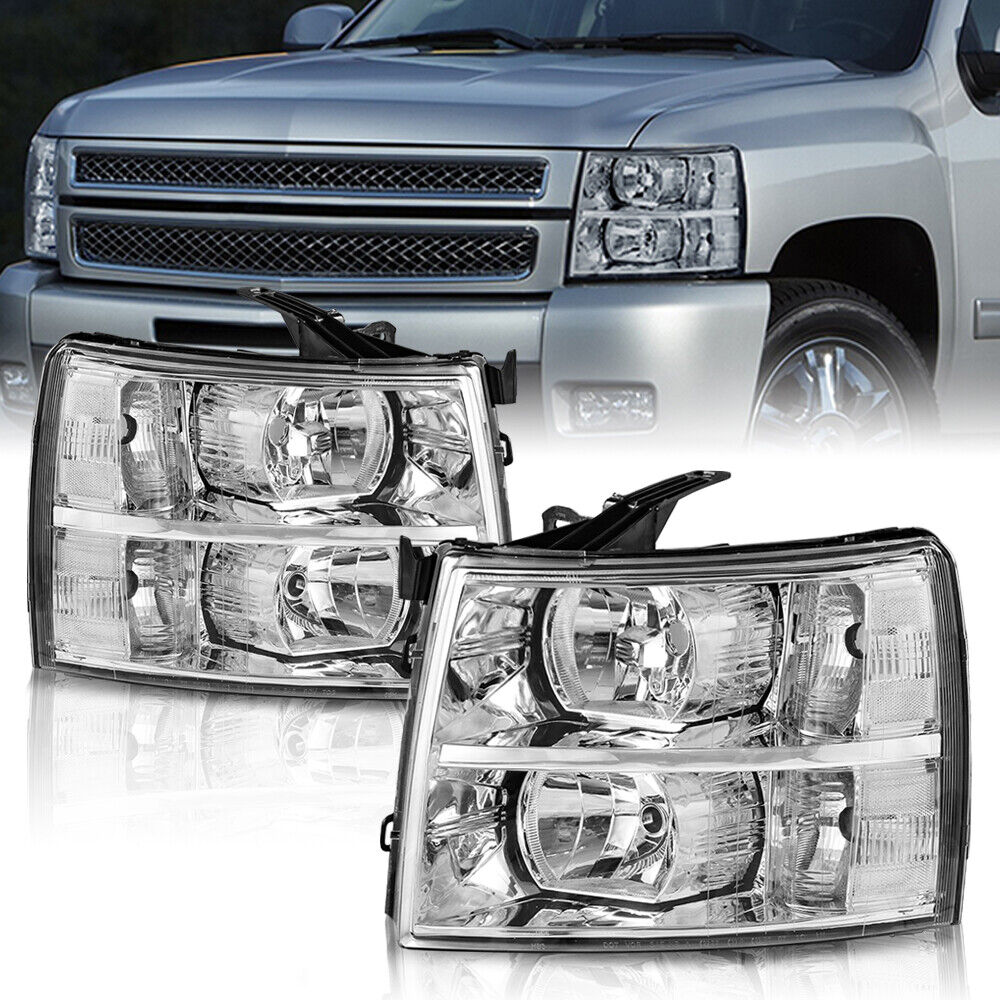 Headlight W/ Clear Reflector For 2007-2014 Chevy Silverado 1500 2500 3500 Front Pair