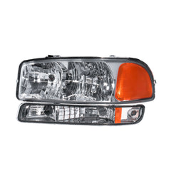 Headlight Assembly Compatible with 1999-2006 GMC Sierra 1500/2500/3500, 2000-2006 Yukon with Chrome Housing/Clear Lens/Amber Reflector