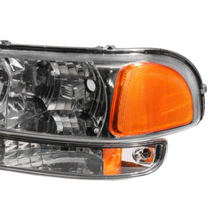 Headlight Assembly Compatible with 1999-2006 GMC Sierra 1500/2500/3500, 2000-2006 Yukon with Chrome Housing/Clear Lens/Amber Reflector