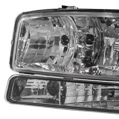 Headlight Assembly Compatible with 1999-2006 GMC Sierra 1500/2500/3500, 2000-2006 Yukon with Chrome Housing/Clear Lens/Amber Reflector