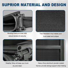 6.5FT Quad-Fold Soft Tonneau Cover For 2004-2008 Ford F150 Styleside Truck Bed