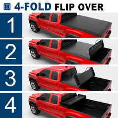 6.5FT Quad-Fold Soft Tonneau Cover For 2014-2021 Toyota Tundra Bed (W/o Deck Rail System)