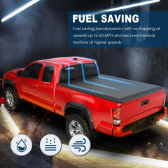 6FT Tri-Fold Soft Tonneau Cover For 2016-2023 Toyota Tacoma Fleetside Truck Bed