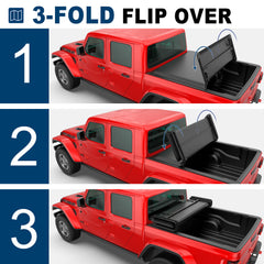 5FT Tri-Fold Soft Tonneau Cover For 2020-2025 Jeep Gladiator Truck Bed Without Utility Track System