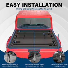5FT Tri-Fold Soft Tonneau Cover For 2020-2025 Jeep Gladiator Truck Bed Without Utility Track System