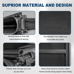 5FT Tri-Fold Soft Tonneau Cover For 2020-2025 Jeep Gladiator Truck Bed Without Utility Track System