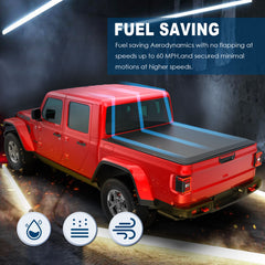 5FT Tri-Fold Soft Tonneau Cover For 2020-2025 Jeep Gladiator Truck Bed Without Utility Track System