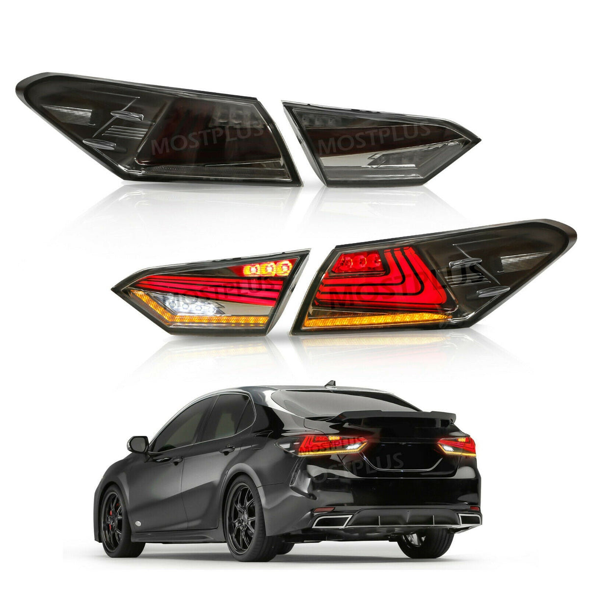 Smoked LED Tail Lights For 2018-2020 Toyota Camry Modifiy Rear Lamps Pair LH+RH