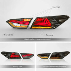 Smoked LED Tail Lights For 2018-2020 Toyota Camry Modifiy Rear Lamps Pair LH+RH