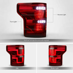 LED Tail Lights For 2015-2017 Ford F-150 Rear Lamps (Red Clear)