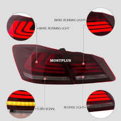 Red Clear LED Brake Tail Lights for 2013 2014 2015 Honda Accord 4 Door Sedan